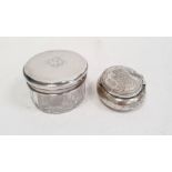 Early 20th century circular glass and silver lidded trinket pot, initialled to lid, marks worn, 6.