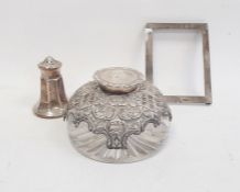 Edwardian glass inkwell with silver overlaid mounts by William Comyns, London 1903, with pierced