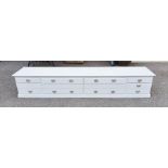 White painted low and long chest of drawers, 249cm x 47cm