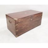 Possibly 19th century mahogany campaign trunk with brass-bound corners, escutcheon and handle, 102cm