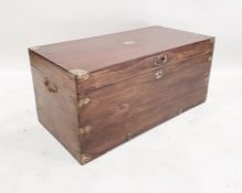 Possibly 19th century mahogany campaign trunk with brass-bound corners, escutcheon and handle, 102cm