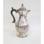 Victorian silver coffee pot, semi-gadrooned detail, on circular base, with ebony handle, London