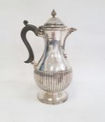 Victorian silver coffee pot, semi-gadrooned detail, on circular base, with ebony handle, London