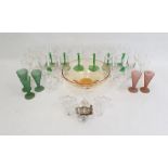 Whitefriars amber-coloured glass bowl, a set of six Luminarc wine glasses and various further
