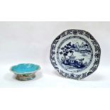 Chinese blue and white plate, the centre decorated with a pagoda lake scene, 23cm diameter and a