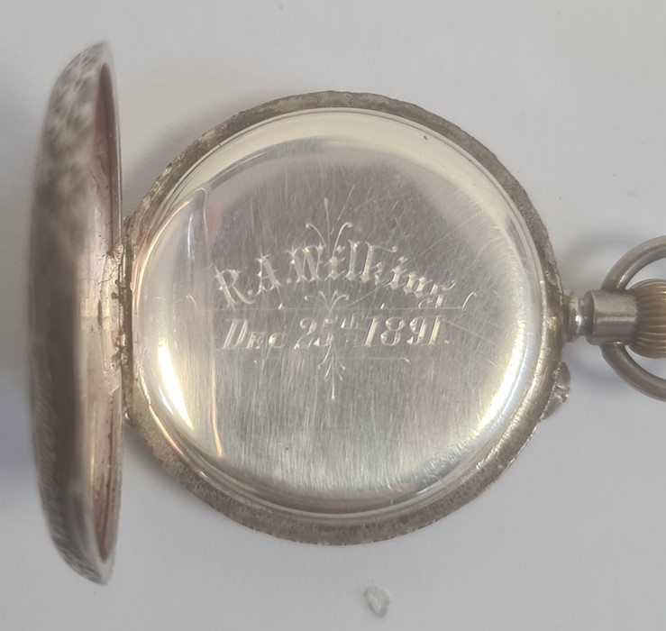 Two lady’s silver fob watches, variously engraved, one in case (2) - Image 3 of 4