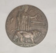 A WWI bronze death plaque for 'John James Thomas Hollidge'