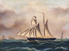 B O Spencer  Oil on canvas  Sailing ship in choppy waters, signed and dated 76 lower left, 44cm x