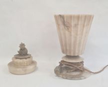 Art Deco style alabaster table lamp of fluted conical form and on bladed circular base, 46cm high