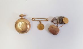 19th century gold-coloured memorial locket, of plain rectangular form containing hair, on a