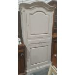 Grey painted French-style cabinet, the arch top above single cupboard door, single drawer and