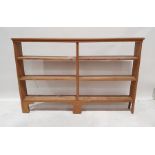 20th century oak open bookcase with adjustable shelves, on bracket feet, 161cm x 104.5cm x 21.5cm