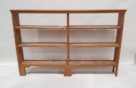 20th century oak open bookcase with adjustable shelves, on bracket feet, 161cm x 104.5cm x 21.5cm