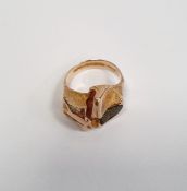 Finnish gold ring by Lapponia, designed by Bjorn Weckstrom, the folded textured design enclosing a