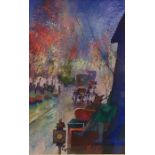 20th century British School Watercolour Street scene with carriages, signed and dated lower right RP