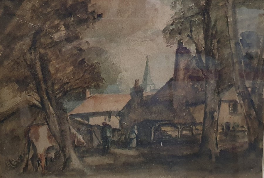 British School - early 20th century Pair of watercolours Landscape scene and a village scene, one - Image 3 of 5