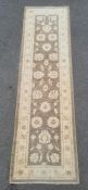 Modern green ground runner with foliate decoration, cream ground border, 295cm x 85cm