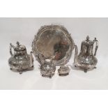 Silver plated three-piece tea and coffee set comprising of teapot, milk jug and coffee pot, a silver