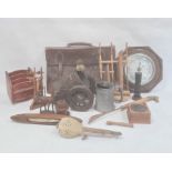 Quantity of collectables to include pewter mug, aneroid barometer, wooden items, etc. (1 box and a