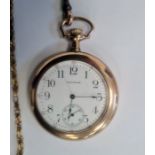 Waltham open-faced pocket watch, the enamel dial with Arabic numerals and subsidiary seconds dial,