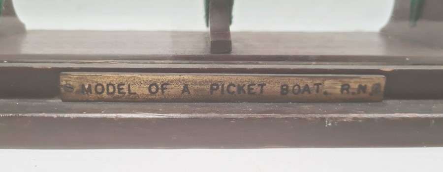 Wood and brass model of a picket boat, RN, having brass funnel and rudder, all in glazed wood - Image 3 of 6