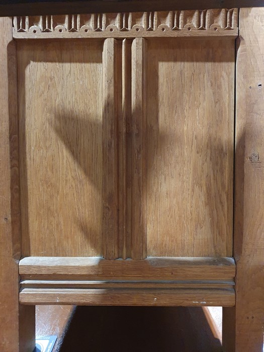 20th century oak coffer, rectangular top with moulded edge, three panels to the front, shaped - Image 20 of 24
