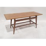 Mid century modern teak rectangular-top coffee table with shaped supports, 94cm wide