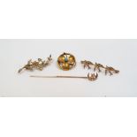 Gold and seed pearl spray brooch, marked 9ct, a gold and seed pearl swallow brooch, marked 9ct.,