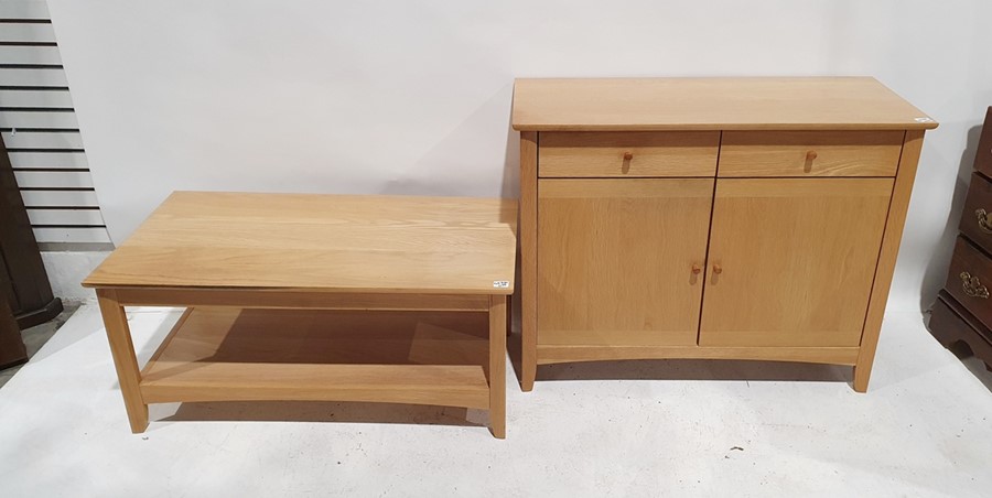 20th century oak sideboard, the rectangular top above two drawers and two cupboard doors and