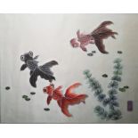 Pair Chinese silk embroidered roundels, floral spray and landscape, each 29cm dia., framed and