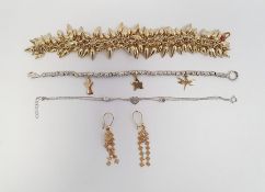 *** WITHDRAWN *** A gold coloured multi drop bracelet, a pair of 9ct gold mesh earrings, 2g