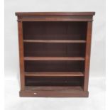 Mahogany open bookcase, the rectangular top above adjustable shelving, on plinth base, 89.5cm x