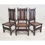 Set of eight Jacobean-style cane-backed and seated chairs including two carvers, carved backs and