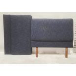 Two blue upholstered bedheads, each approx 135cm wide (2)