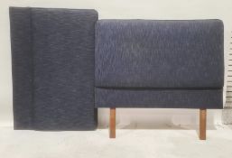 Two blue upholstered bedheads, each approx 135cm wide (2)