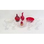 19 pieces of glass to including cranberry coloured vase 20cm high and bowl 22cm diameter, wine