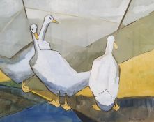 Madge Bright (20th century) Gouache Three geese, signed lower right and dated '86, 38cm x 47.5cm (