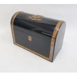 Black lacquered domed top letter case, brass bound with brass insignia mark 'From General