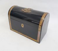 Black lacquered domed top letter case, brass bound with brass insignia mark 'From General