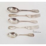 George V silver flatware table service, fiddle, thread and shell pattern, London 1920, viz:- 15