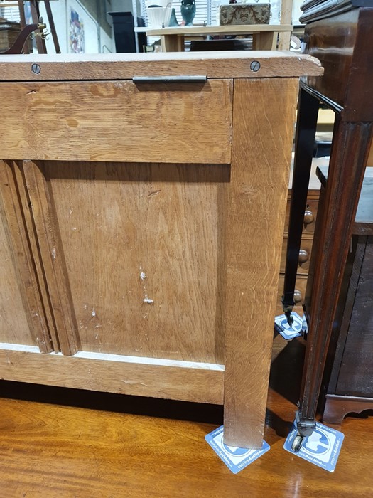 20th century oak coffer, rectangular top with moulded edge, three panels to the front, shaped - Image 23 of 24