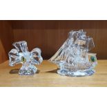 Waterford crystal "Dunbrody" tall masted ship model, acid etched mark to base and retains original