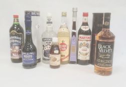 Selection of spirits and liqueurs comprising  a Club Havana Rum, Smirnoff 100 proof, one litre Black