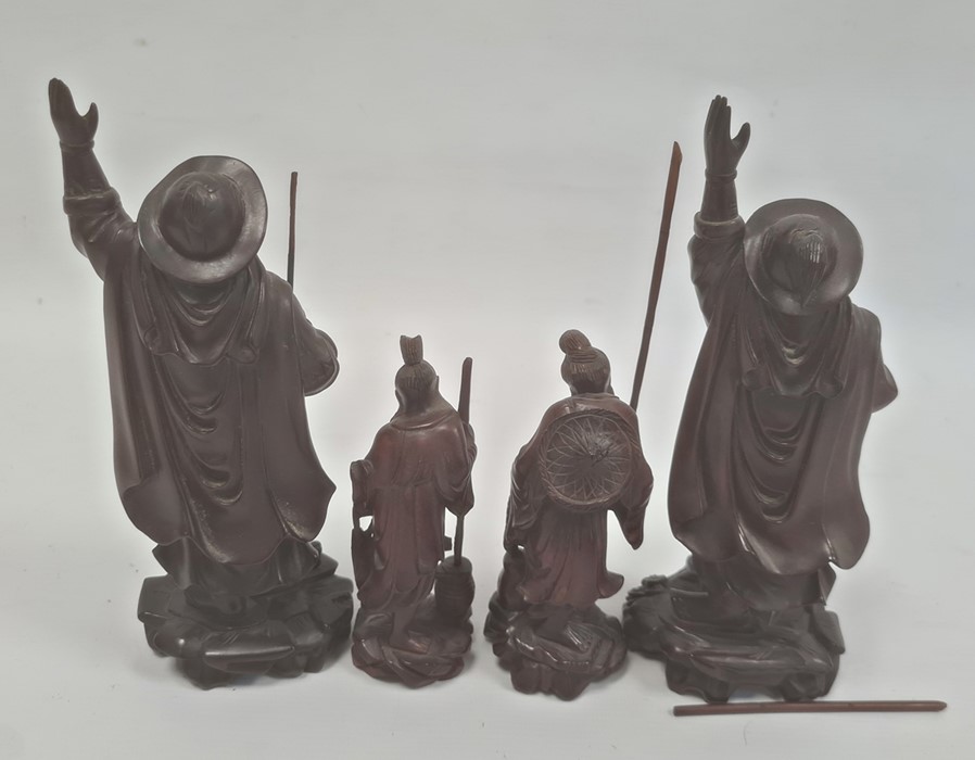 Two various pairs of Japanese carved hardwood figures, the tallest 21cm and a small quantity of - Image 2 of 3