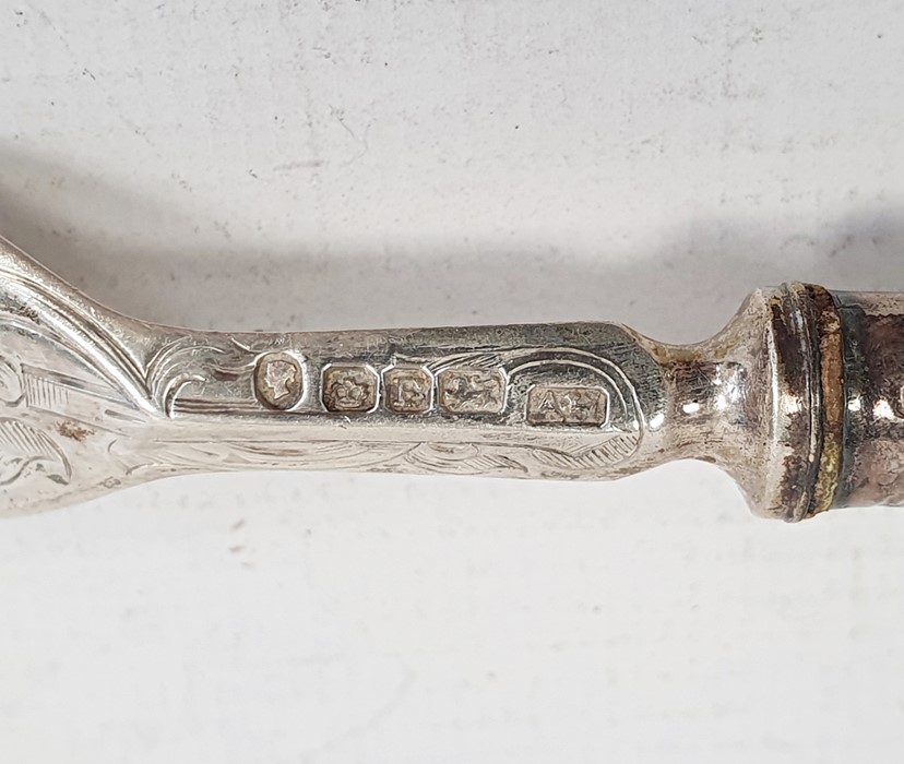 Victorian child's knife, fork and spoon set, engraved detail, initialled, Sheffield 1874, maker - Image 3 of 4