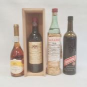 One bottle 1986 Chateau Melescot St Exupery Margaux in presentation box, a bottle of Luxardo