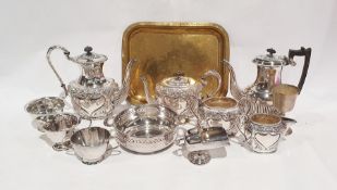 Assorted silver plate to include four-piece tea service, two-handled bowl, other tea service and
