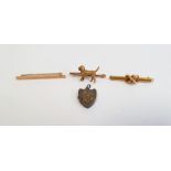 Victorian gold knot bar brooch, marked 15ct, approx. 3.2 g, gold bar brooch engraved 'Beth',