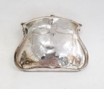 George V silver-mounted purse with brown leather interior, engraved detail of bow and swags, Chester