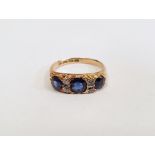 18ct gold, sapphire and diamond ring set three rectangular-cut sapphires alternating with two